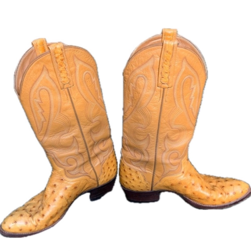 Tan Leather & Ostrich Cowboy Boots